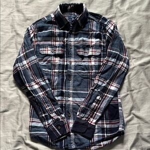 George Men's Casual Plaid Shirt - Navy and Burgundy